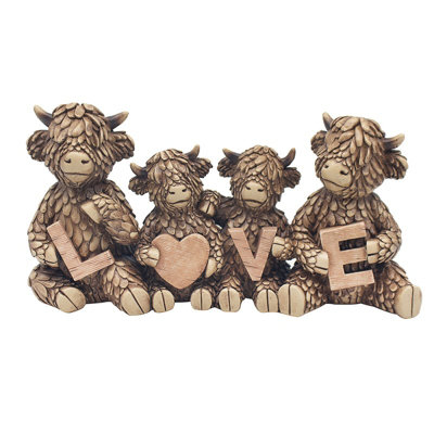 Figurine Ornament Hughie Highland Cows Family Love Animal Paper Weight Decor