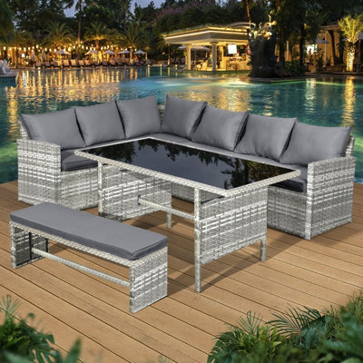 Fiji Rattan Seat Corner Dining Set in Dove Grey