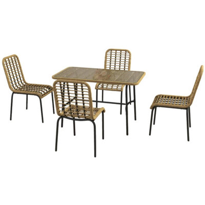 Fiji Rattan Outdoor Dining Set with Tempered Glass Table Top