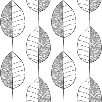 Fika Leaf Wallpaper in Black and White