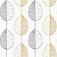Fika Leaf Wallpaper In White And Grey And Mustard