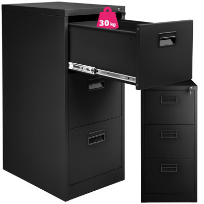 Filing Cabinet - 3 drawers, suspension rails, lockable, label holders - 1 - black