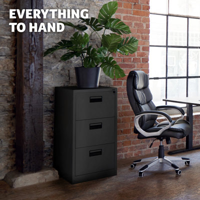 Filing Cabinet - 3 drawers, suspension rails, lockable, label holders - 1 - black