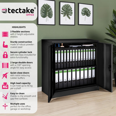 Filing Cabinet - 3 shelves, height-adjustable, lockable, 90 x 40 x 90 cm - 1 - black