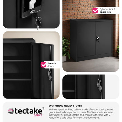 Filing Cabinet - 3 shelves, height-adjustable, lockable, 90 x 40 x 90 cm - 1 - black