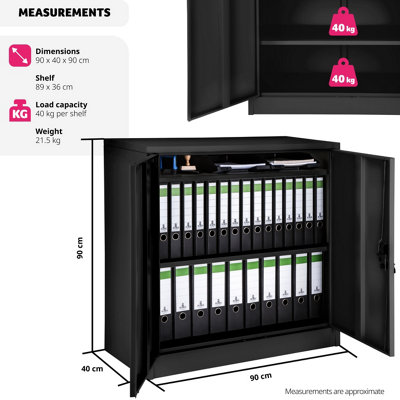 Filing Cabinet - 3 shelves, height-adjustable, lockable, 90 x 40 x 90 cm - 1 - black