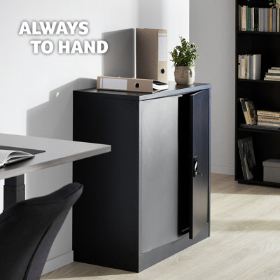 Filing Cabinet - 3 shelves, height-adjustable, lockable, 90 x 40 x 90 cm - 1 - black