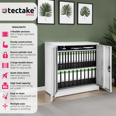 Filing Cabinet - 3 shelves, height-adjustable, lockable, 90 x 40 x 90 cm - 1 - grey
