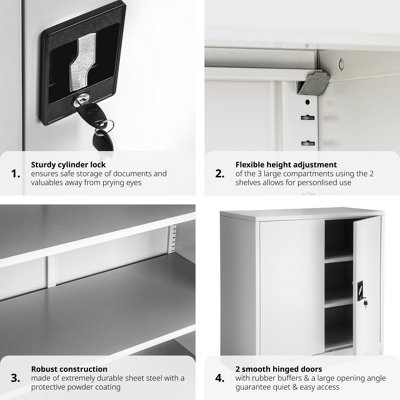 Filing Cabinet - 3 shelves, height-adjustable, lockable, 90 x 40 x 90 cm - 1 - grey