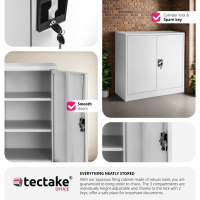 Filing Cabinet - 3 shelves, height-adjustable, lockable, 90 x 40 x 90 cm - 1 - grey