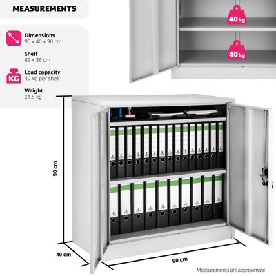 Filing Cabinet - 3 shelves, height-adjustable, lockable, 90 x 40 x 90 cm - 1 - grey