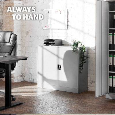 Filing Cabinet - 3 shelves, height-adjustable, lockable, 90 x 40 x 90 cm - 1 - grey