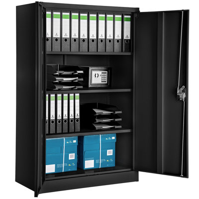Filing Cabinet - 4 adjustable shelves, lockable, 140 x 90 x 40 cm - 1 - black