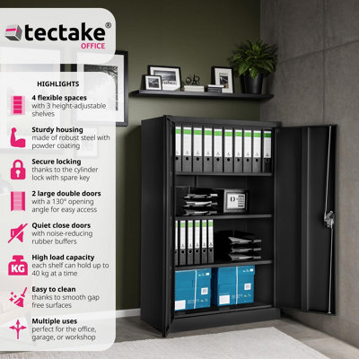 Filing Cabinet - 4 adjustable shelves, lockable, 140 x 90 x 40 cm - 1 - black