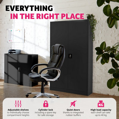 Filing Cabinet - 4 adjustable shelves, lockable, 140 x 90 x 40 cm - 1 - black