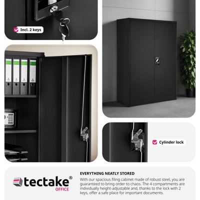Filing Cabinet - 4 adjustable shelves, lockable, 140 x 90 x 40 cm - 1 - black