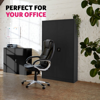 Filing Cabinet - 4 adjustable shelves, lockable, 140 x 90 x 40 cm - 1 - black