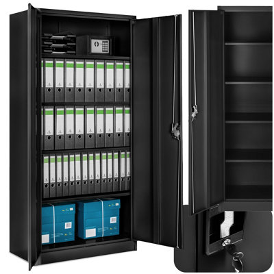 Filing Cabinet Blain - 5 height-adjustable shelves, lockable doors - 1 - black