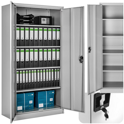 Filing Cabinet Blain - 5 height-adjustable shelves, lockable doors - 1 - grey