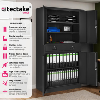 Filing Cabinet Cosmo - 2 drawers, 5 adjustable shelves, 180 x 80 x 40 cm - 1 - black/black