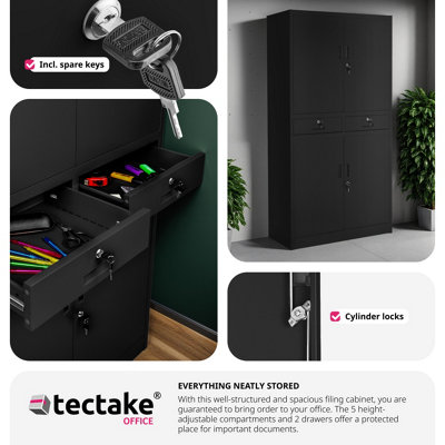 Filing Cabinet Cosmo - 2 drawers, 5 adjustable shelves, 180 x 80 x 40 cm - 1 - black/black