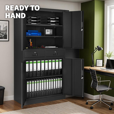 Filing Cabinet Cosmo - 2 drawers, 5 adjustable shelves, 180 x 80 x 40 cm - 1 - black/black