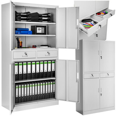 Filing Cabinet Cosmo - 2 drawers, 5 adjustable shelves, 180 x 80 x 40 cm - 1 - light grey