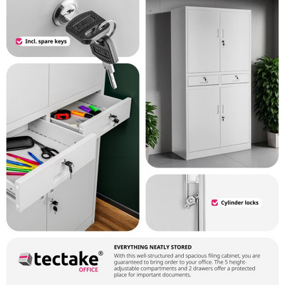 Filing Cabinet Cosmo - 2 drawers, 5 adjustable shelves, 180 x 80 x 40 cm - 1 - light grey