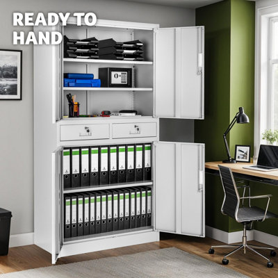 Filing Cabinet Cosmo - 2 drawers, 5 adjustable shelves, 180 x 80 x 40 cm - 1 - light grey