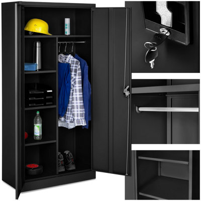 Filing Cabinet - locker with 6 shelf compartments, clothes rail, 2 wing doors - 1 - black