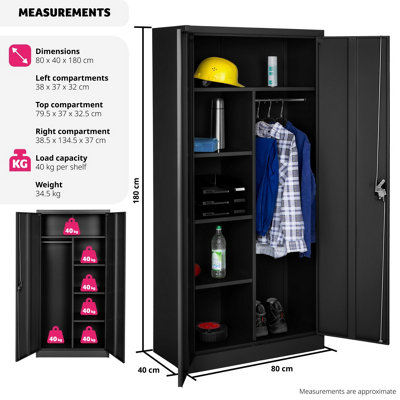 Filing Cabinet - locker with 6 shelf compartments, clothes rail, 2 wing doors - 1 - black