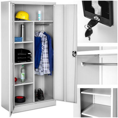 Filing Cabinet - locker with 6 shelf compartments, clothes rail, 2 wing doors - 1 - grey