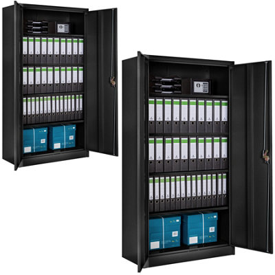 Filing Cabinet Set - 5 height-adjustable shelves, lockable doors - Set of 2 - black