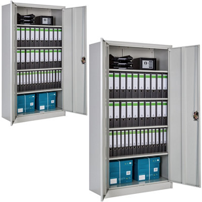 Filing Cabinet Set - 5 height-adjustable shelves, lockable doors - Set of 2 - grey