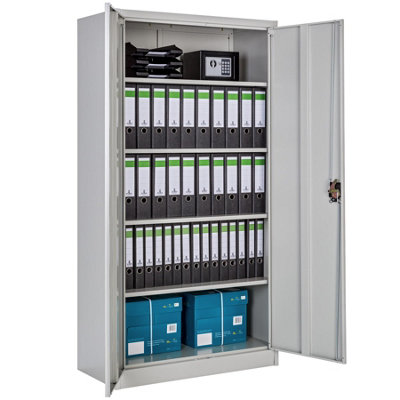 Filing Cabinet Set - 5 height-adjustable shelves, lockable doors - Set of 2 - grey