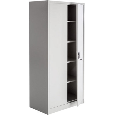 Filing Cabinet Set - 5 height-adjustable shelves, lockable doors - Set of 2 - grey