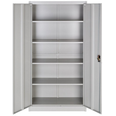 Filing Cabinet Set - 5 height-adjustable shelves, lockable doors - Set of 2 - grey