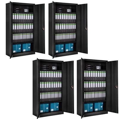 Filing Cabinet Set - 5 height-adjustable shelves, lockable doors - Set of 4 - black