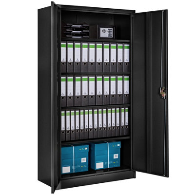 Filing Cabinet Set - 5 height-adjustable shelves, lockable doors - Set of 4 - black
