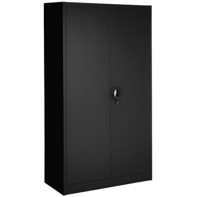 Filing Cabinet Set - 5 height-adjustable shelves, lockable doors - Set of 4 - black