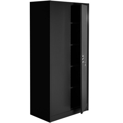 Filing Cabinet Set - 5 height-adjustable shelves, lockable doors - Set of 4 - black