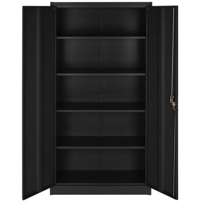 Filing Cabinet Set - 5 height-adjustable shelves, lockable doors - Set of 4 - black