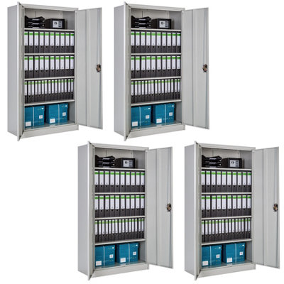 Filing Cabinet Set - 5 height-adjustable shelves, lockable doors - Set of 4 - grey