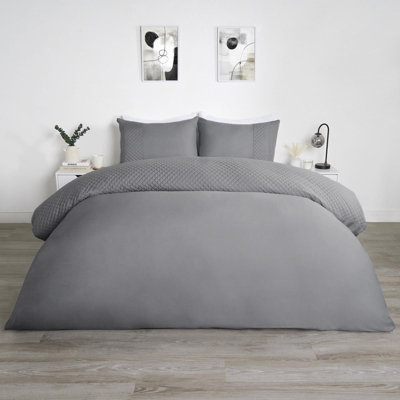 Filled Pinsonic Grid Panel Duvet Cover Bedding Set, Charcoal - Double