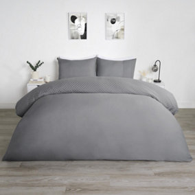 Filled Pinsonic Grid Panel Duvet Cover Bedding Set, Charcoal - King