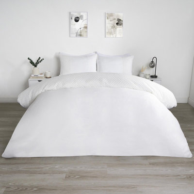 Filled Pinsonic Grid Panel Duvet Cover Bedding Set, White - Superking