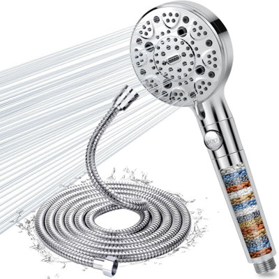 Handheld Shower Head With Filter – High Pressure 4-Mode Spray With 1.5m Hose, Bracket & 3 Water Softener Filters – ABS Matte Finish, Pause Switch For Water Saving