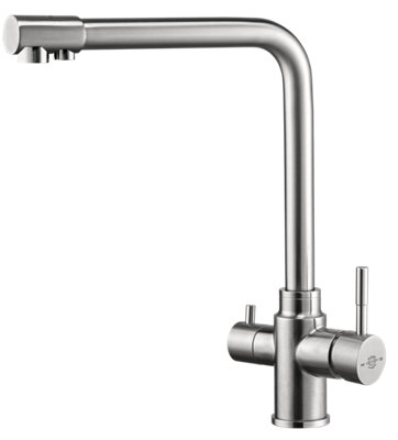 FilterLogic Azores 3 Way Triflow Monobloc Mixer Kitchen Filter Tap - Brushed Steel with Free Filter System