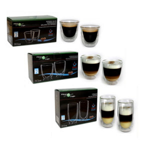 FilterLogic Mixed Coffee Glass Gift Set - Double Wall - Cappuccino, Espresso & Latte