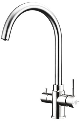 FilterLogic Tazmin 3 Way Triflow Monobloc Mixer Kitchen Filter Tap - Mirrored Steel / Chrome with Free Filter System
